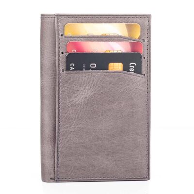 Fury Style Genuine Crazy Leather Vertical Men's Wallet with Gripper Gray - 2