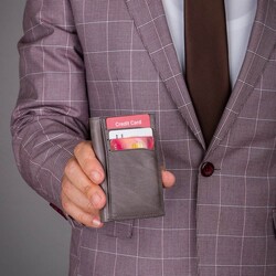 Fury Style Genuine Crazy Leather Vertical Men's Wallet with Gripper Gray - 6