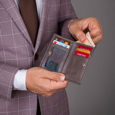 Fury Style Genuine Crazy Leather Vertical Men's Wallet with Gripper Gray - 7