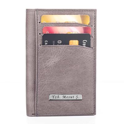Fury Style Genuine Crazy Leather Vertical Men's Wallet with Gripper Gray - 1