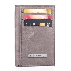 Fury Style Genuine Crazy Leather Vertical Men's Wallet with Gripper Gray - 8