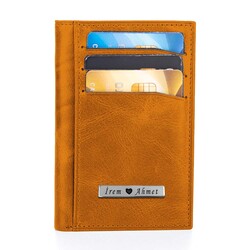 Fury Style Hakiki Crazy Deri Çıtçıtlı Dikey Erkek Kartlık Cüzdan Hardal Rengi - Anı Yüzük