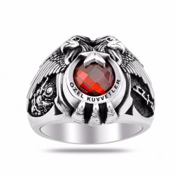 Göktürkçe Türk Yazılı Osmanlı Armalı Çift Başlı Özel Kuvvetler Yüzüğü - Anı Yüzük