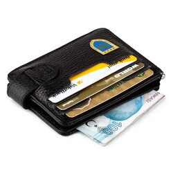 Gold-Mavi Hava Kuvvetleri Mini Rozetli Çift Taraflı Para Tokalı Kartlık Cüzdan Siyah - 4