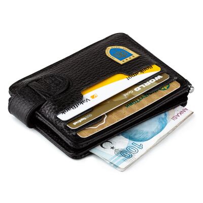 Gold-Mavi Hava Kuvvetleri Mini Rozetli Çift Taraflı Para Tokalı Kartlık Cüzdan Siyah - 4