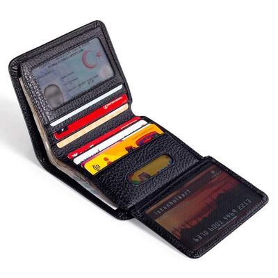 Gold-Mavi Hava Kuvvetleri Mini Rozetli Katlamalı Klasik Cüzdan Siyah - 3