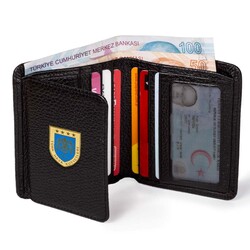 Gold-Mavi Hava Kuvvetleri Mini Rozetli Katlamalı Klasik Cüzdan Siyah - 4