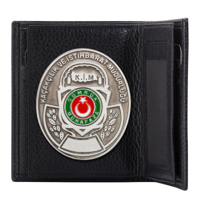 Gri Renk Gümrük Muhafaza Kaçakçılık Rozetli Klasik Cüzdan Siyah - 1