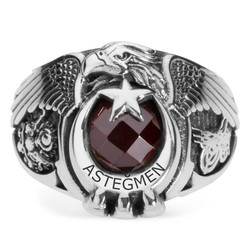 Gümüş Osmanlı Arması Osmanlı Tuğrası Motifli Asteğmen Yüzüğü - Anı Yüzük