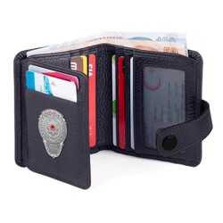 Gümüş Renk EGM Bekçi Mini Rozetli Cosmopolit Klasik Cüzdan Siyah - 5