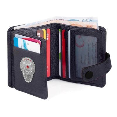 Gümüş Renk EGM Bekçi Mini Rozetli Cosmopolit Klasik Cüzdan Siyah - 5