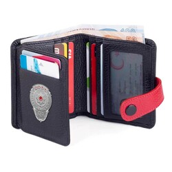 Gümüş Renk EGM Bekçi Mini Rozetli Cosmopolit Klasik Cüzdan Siyah-Kırmızı - 5