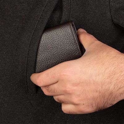 Kişiselleştirilebilir Otomatik Mekanizmalı Deri Kartlık Kahverengi - 7