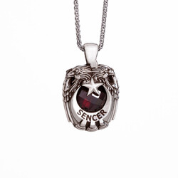 Kırmızı Zirkon Taşlı Pençe Kartal Detaylı Gümüş Kolye - Anı Yüzük