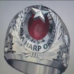 Kara Harp Okulu Atatürk Motifli Gümüş Yüzük - Anı Yüzük