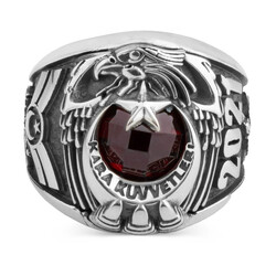 Kara Kuvvetleri 2021 Astsubay Yüzüğü Kırmızı Taşlı - Anı Yüzük