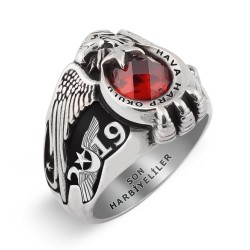 Kırmızı Taşlı Hava Harp Okul Yüzüğü - Anı Yüzük