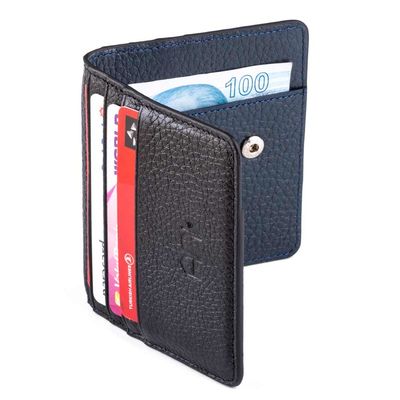 Kişiye Özel İsimli Çıtçıtlı İnce Deri Kartlık Siyah-Lacivert - 2