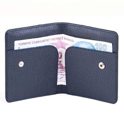 Kişiye Özel İsimli Çıtçıtlı İnce Deri Kartlık Siyah-Lacivert - 5