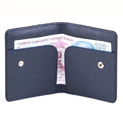 Kişiye Özel İsimli Çıtçıtlı İnce Deri Kartlık Siyah-Lacivert - 5