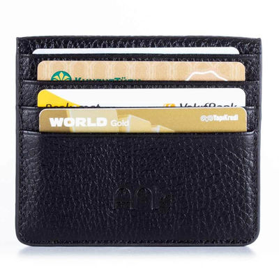 Kişiye Özel İsimli Çıtçıtlı İnce Deri Kartlık Siyah-Lacivert - 3