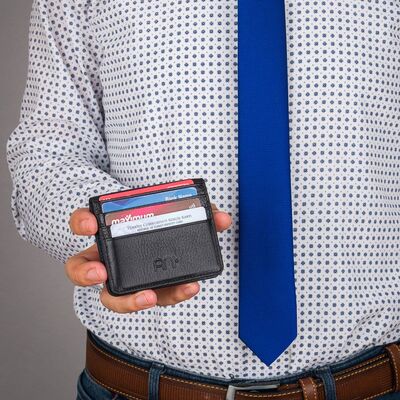 Kişiye Özel İsimli Çıtçıtlı İnce Deri Kartlık Siyah-Lacivert - 9