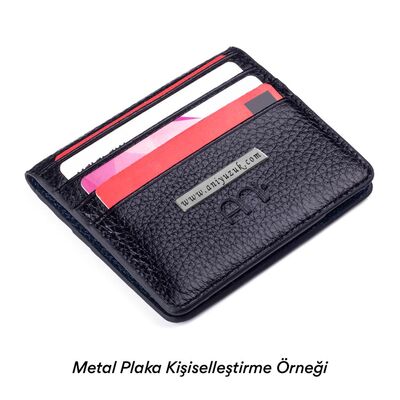 Kişiye Özel İsimli Çıtçıtlı İnce Deri Kartlık Siyah-Lacivert - 4