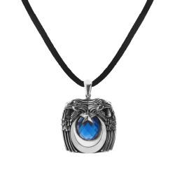 Mavi Taş Kartal Başlı Gümüş Erkek Kolyesi - Anı Yüzük