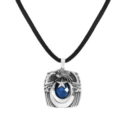 Mavi Taşlı Ay Yıldızlı Kartal Başlı Gümüş Erkek Kolye - 1