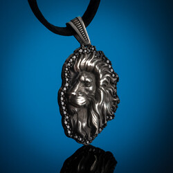 Mens 925 Sterling Silver Lion Necklace Mini Black Stone Leather Cord Product Features - 5
