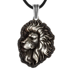 Mens 925 Sterling Silver Lion Necklace Mini Black Stone Leather Cord Product Features - 1