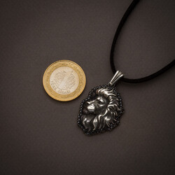 Mens 925 Sterling Silver Lion Necklace Mini Black Stone Leather Cord Product Features - 3