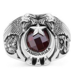 Osmanlı Arması ve Bozkurt Motifli Çift Kartal Başlı Jandarma Yüzüğü - Anı Yüzük