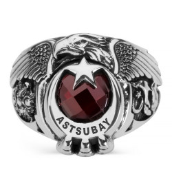 Osmanlı Arması ve Bozkurt Motifli Kartal Başlı Astsubay Yüzüğü - Anı Yüzük