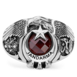 Osmanlı Arması ve Bozkurt Motifli Tek Kartal Başlı Jandarma Yüzüğü - Anı Yüzük