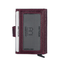 Otomatik Mekanizmalı Ekstra Akordiyon Kartlıklı Hakiki Deri Cüzdan Bordo - 4