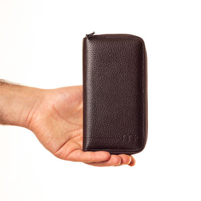 Personalized Brown Large Leather Unisex Card Holder - 7