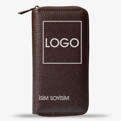 Personalized Brown Large Leather Unisex Card Holder - 1