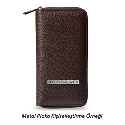 Personalized Brown Large Leather Unisex Card Holder - 2