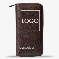 Personalized Brown Large Leather Unisex Card Holder - 8