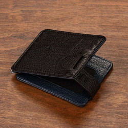 Personalized Navy Blue Black Leather Double Sided Mens Wallet with Money Clip - 6