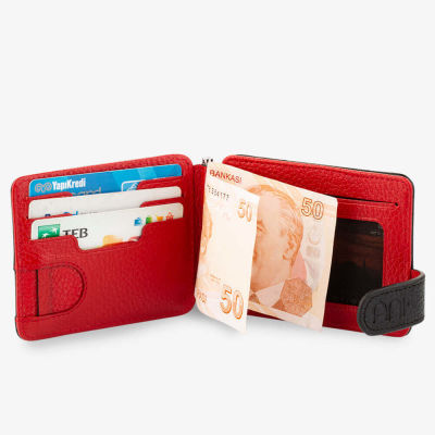 Personalized Red Black Double Sided Leather Mens Wallet with Money Clip - 6