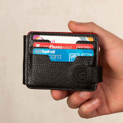 Personalized Red Black Double Sided Leather Mens Wallet with Money Clip - 8