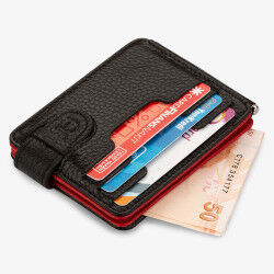 Personalized Red Black Double Sided Leather Mens Wallet with Money Clip - 10