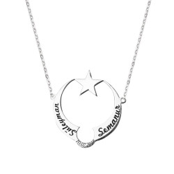 Personalized Silver Crescent Star Womens Necklace - Anı Yüzük