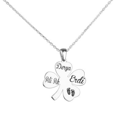 Personalized Silver Four Leaf Clover Necklace - 1