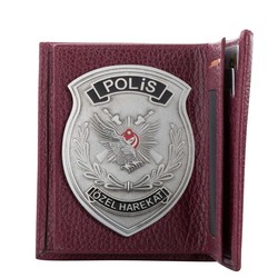 Mineli Polis Özel Harekat Rozetli Klasik Cüzdan Bordo - 1
