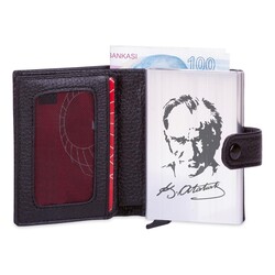 Pop-Up Otomatik Mekanizmalı Deri Kartlık Cüzdan Siyah - Anı Yüzük