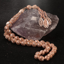 Sığırcık Kesim Rose Renk Kalem İşlemeli Telkari Tesbih - Anı Yüzük