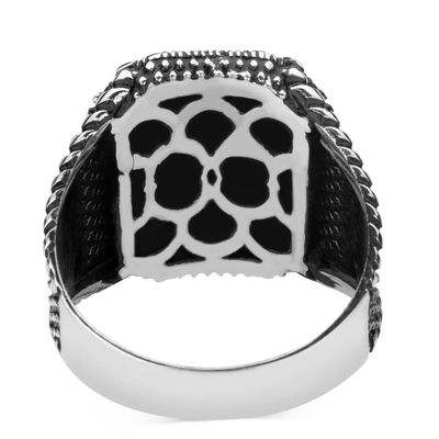 Silver Ataturk Signature Mens Ring with Crescent Star - 4